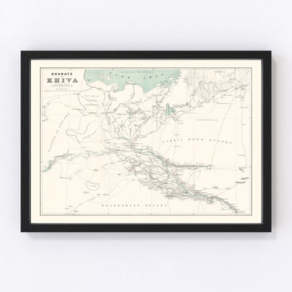 vintage map of Khiva, Uzbekistan, 1875