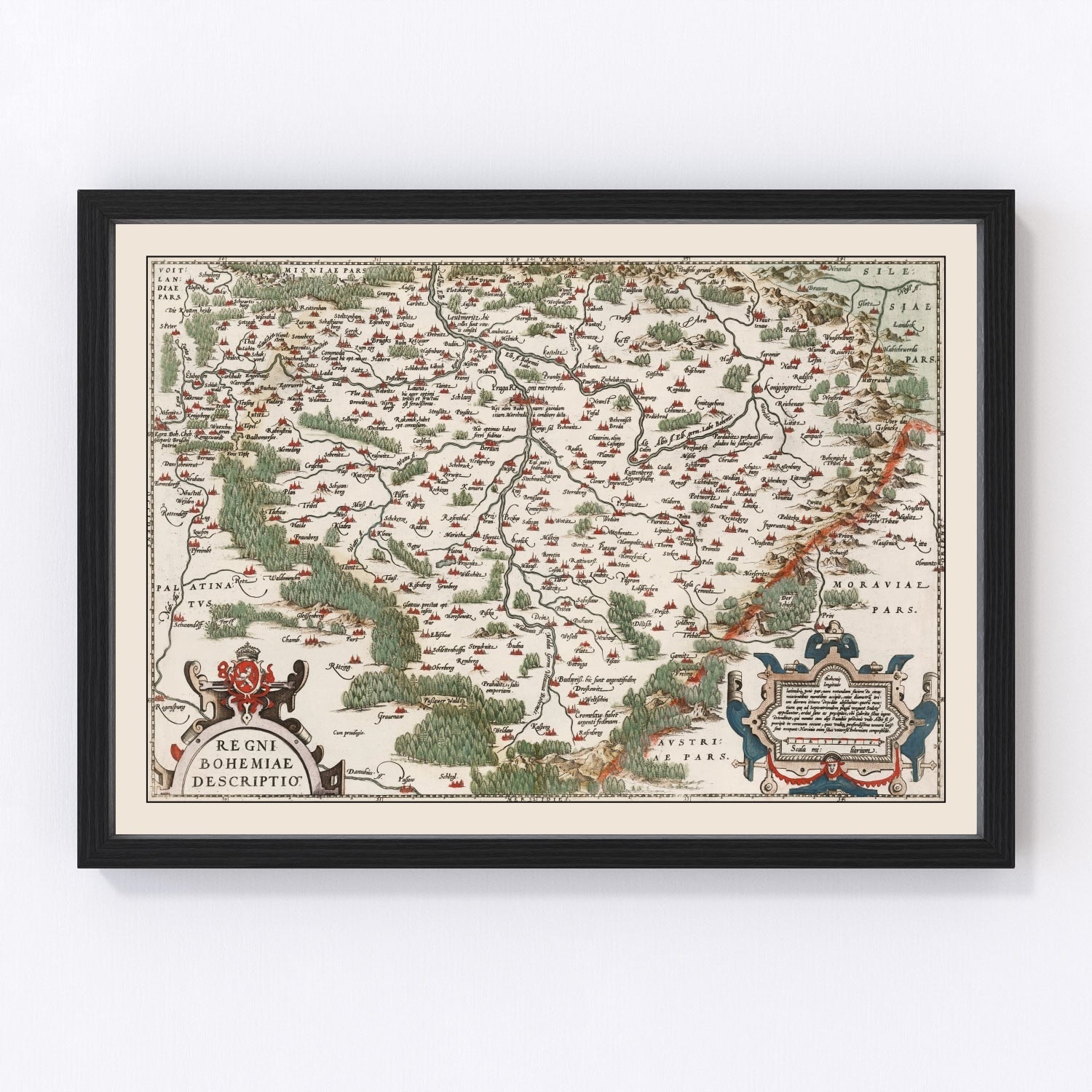 Vintage map of Bohemia, 1587 - restored Renaissance-era Czech kingdom cartography