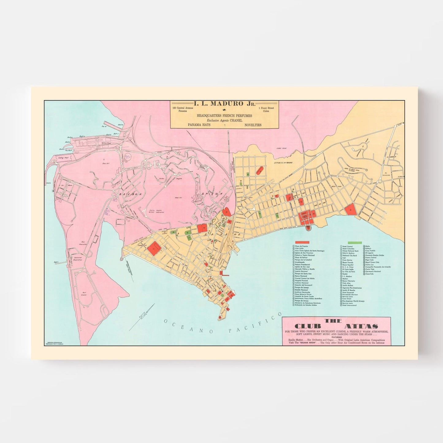 Vintage Map of Panama City, Panama, 1950