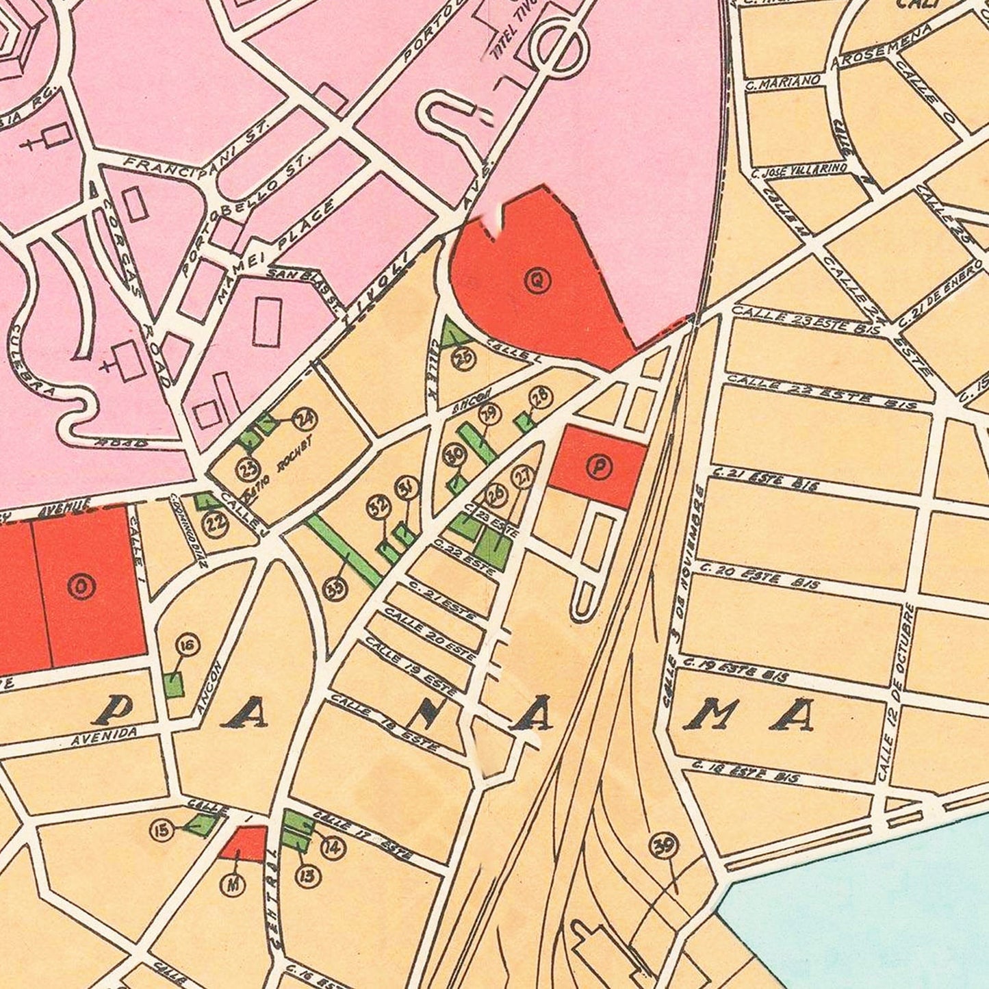 Vintage Map of Panama City, Panama, 1950