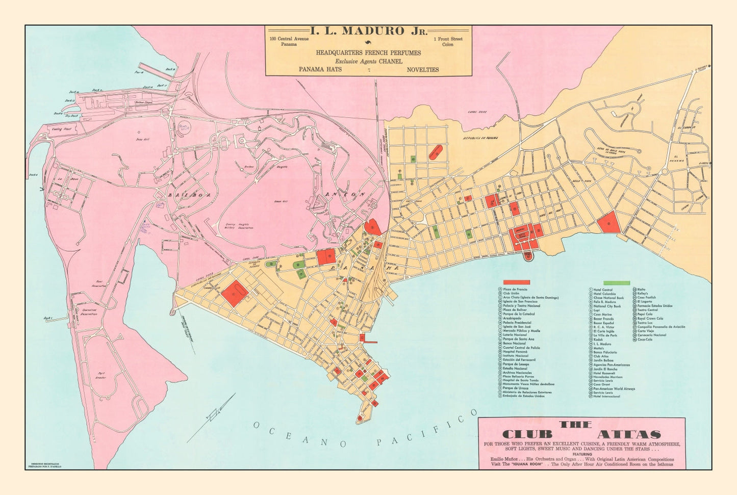 Vintage Map of Panama City, Panama, 1950