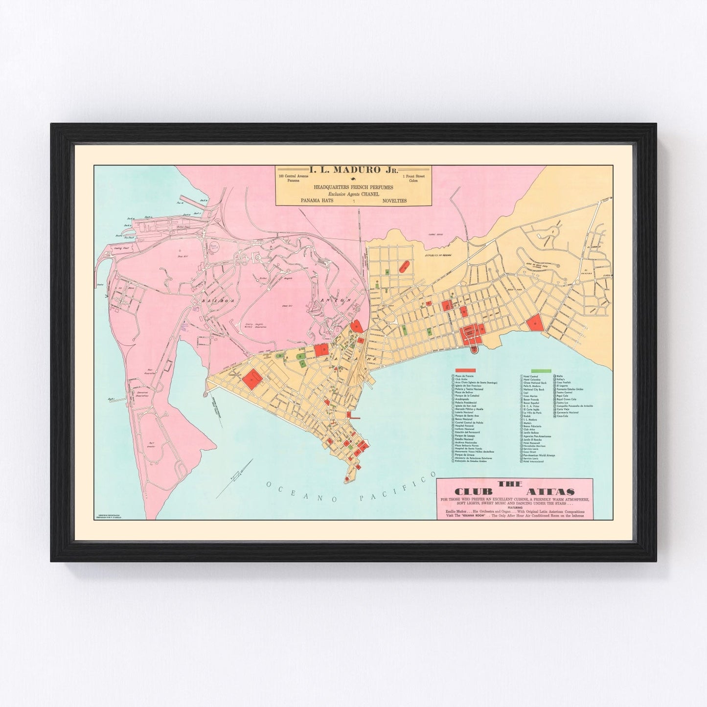 Vintage map of Panama City, Panama, 1950