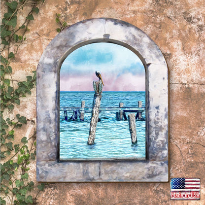 Handcrafted wood pelican coastal shoreline wall art