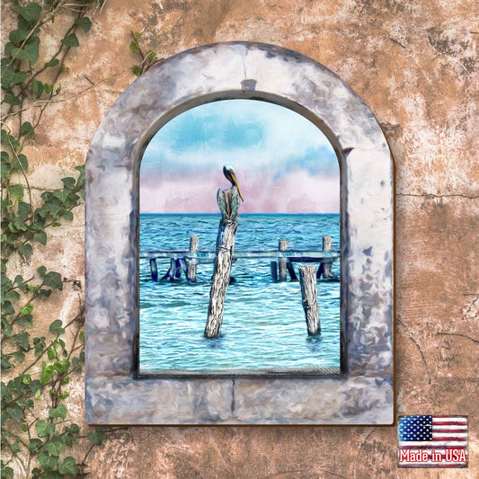Handcrafted wood pelican coastal shoreline wall art