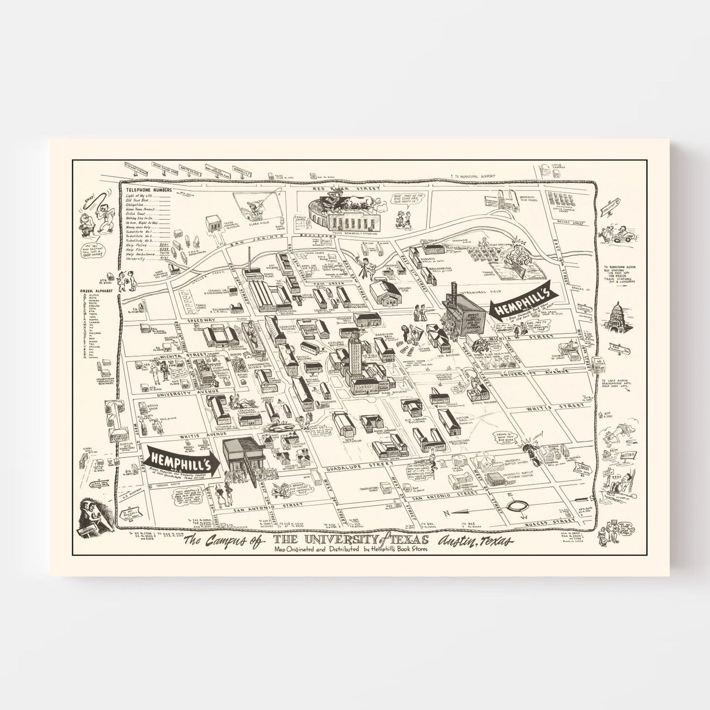 Vintage University of Texas Austin Map, 1945