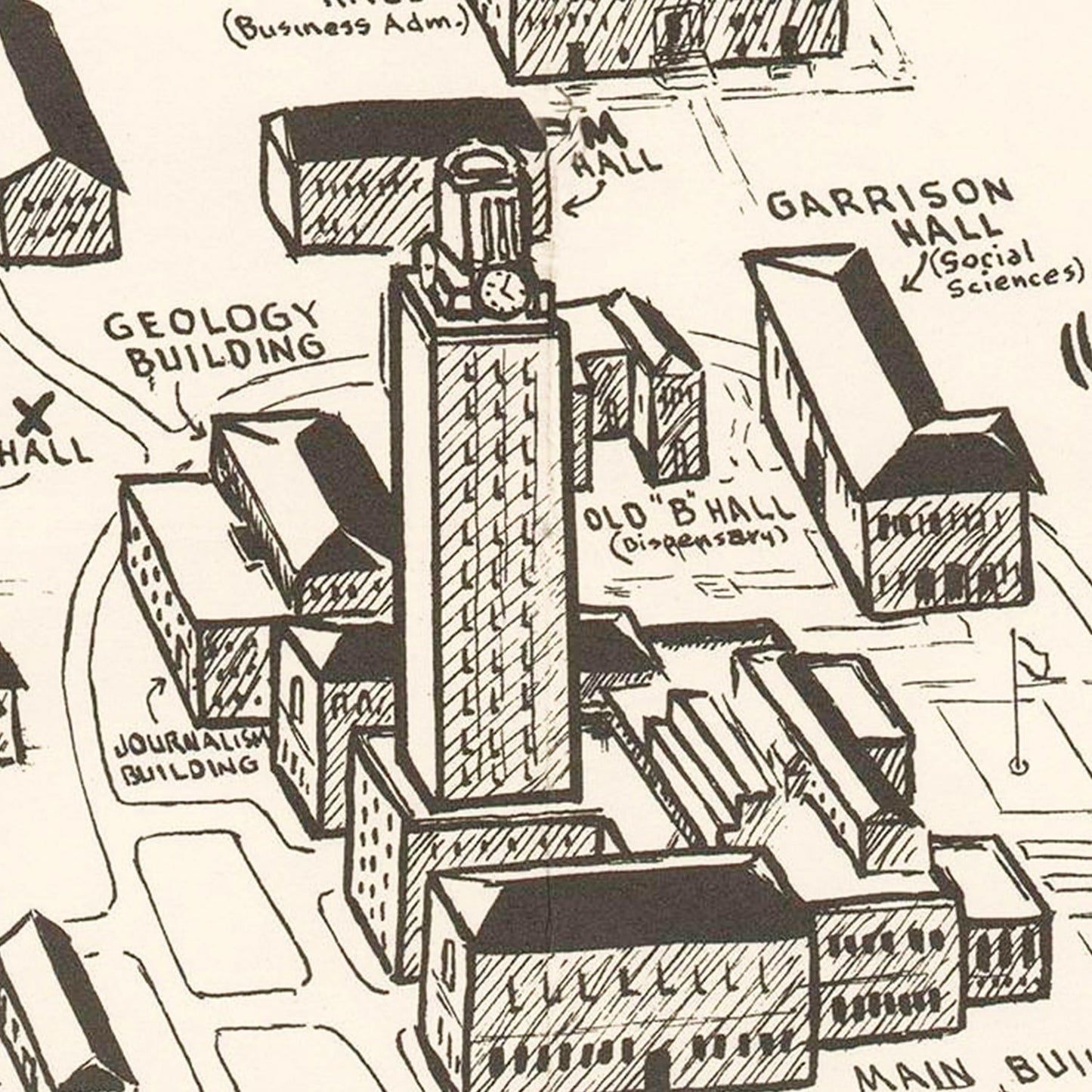Vintage University of Texas Austin Map, 1945