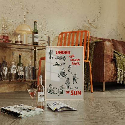 Golden Rays of Joy Retro Bike and Dog Wall Art