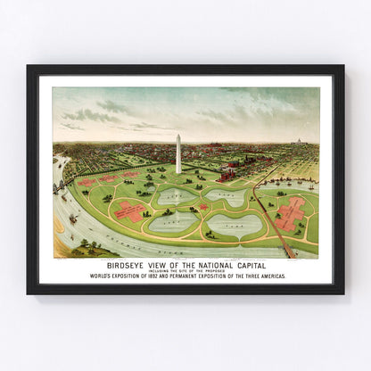 Vintage map of Washington, DC, 1892, Victorian era capital avenues and Potomac