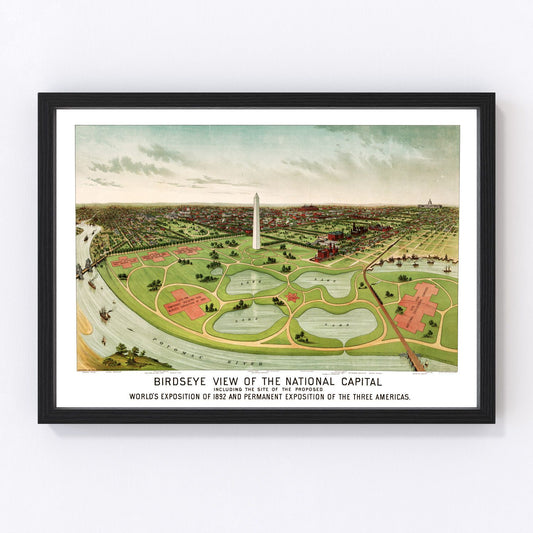 Vintage map of Washington, DC, 1892, Victorian era capital avenues and Potomac