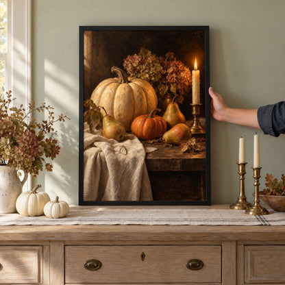 Moody Still Life Wall Art, Autumn Harvest Table Print