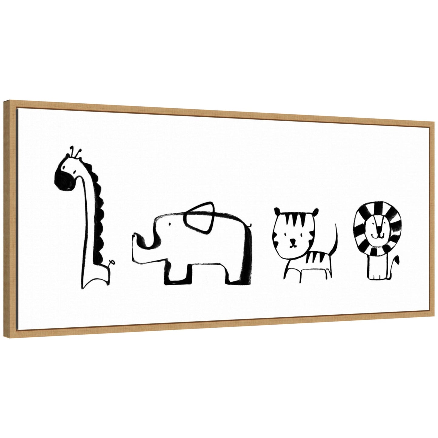 Minimalist giraffe elephant tiger and lion sketch framed canvas wall art