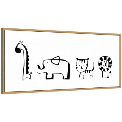 Minimalist giraffe elephant tiger and lion sketch framed canvas wall art