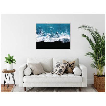 Minimalist Ocean Waves Black Beach Framed Canvas
