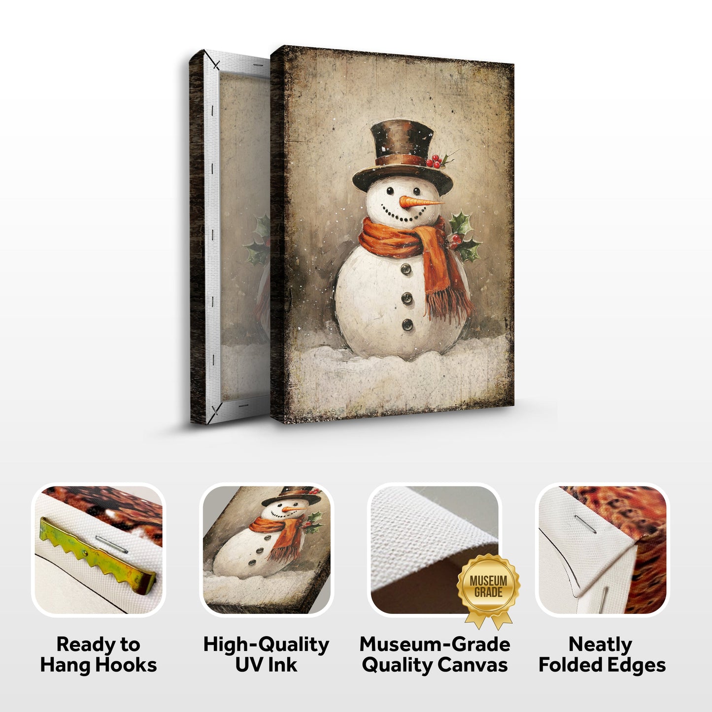 Vintage Snowman Christmas Canvas Wall Art IV