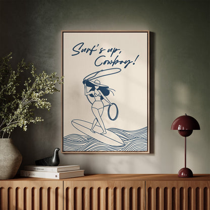 Cowgirl Surfing Western Coastal Wall Art Print