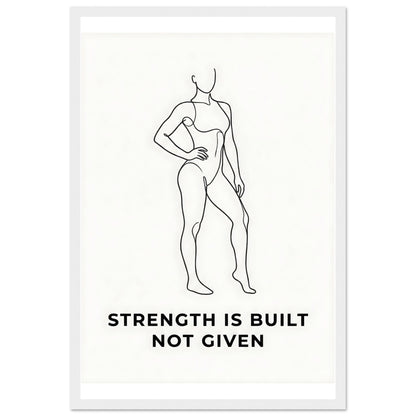 Women Fitness Poster - Strength Is Built Not Given - 20x25 cm / 8x10″ - White frame / Ready-to-hang - Sparkycare