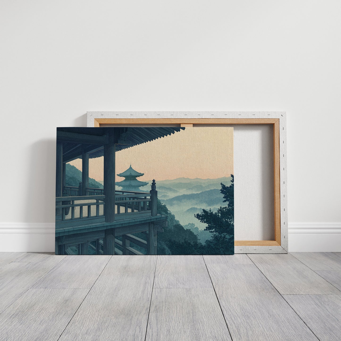 Japanese Temple Balcony Misty Mountain Wall Art Print
