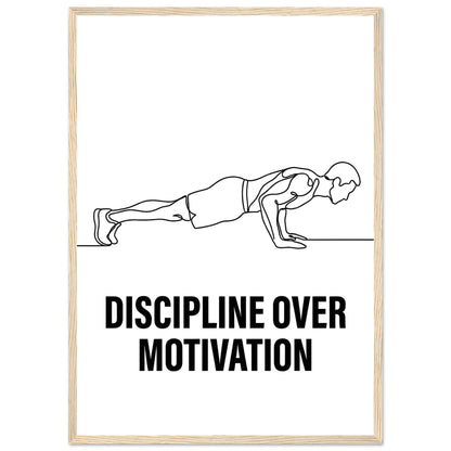 Discipline Over Motivation Poster - Framed Minimalist Line Art - A2 (42 x 59.4 cm) - Wood frame / Ready-to-hang - Sparkycare