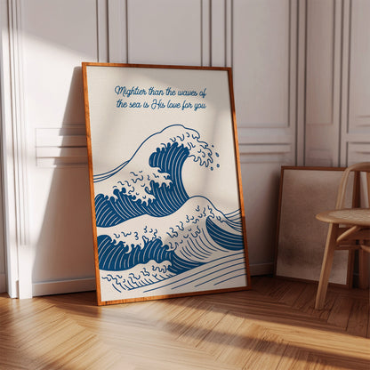 Mightier Than the Waves Ocean Scripture Wall Art