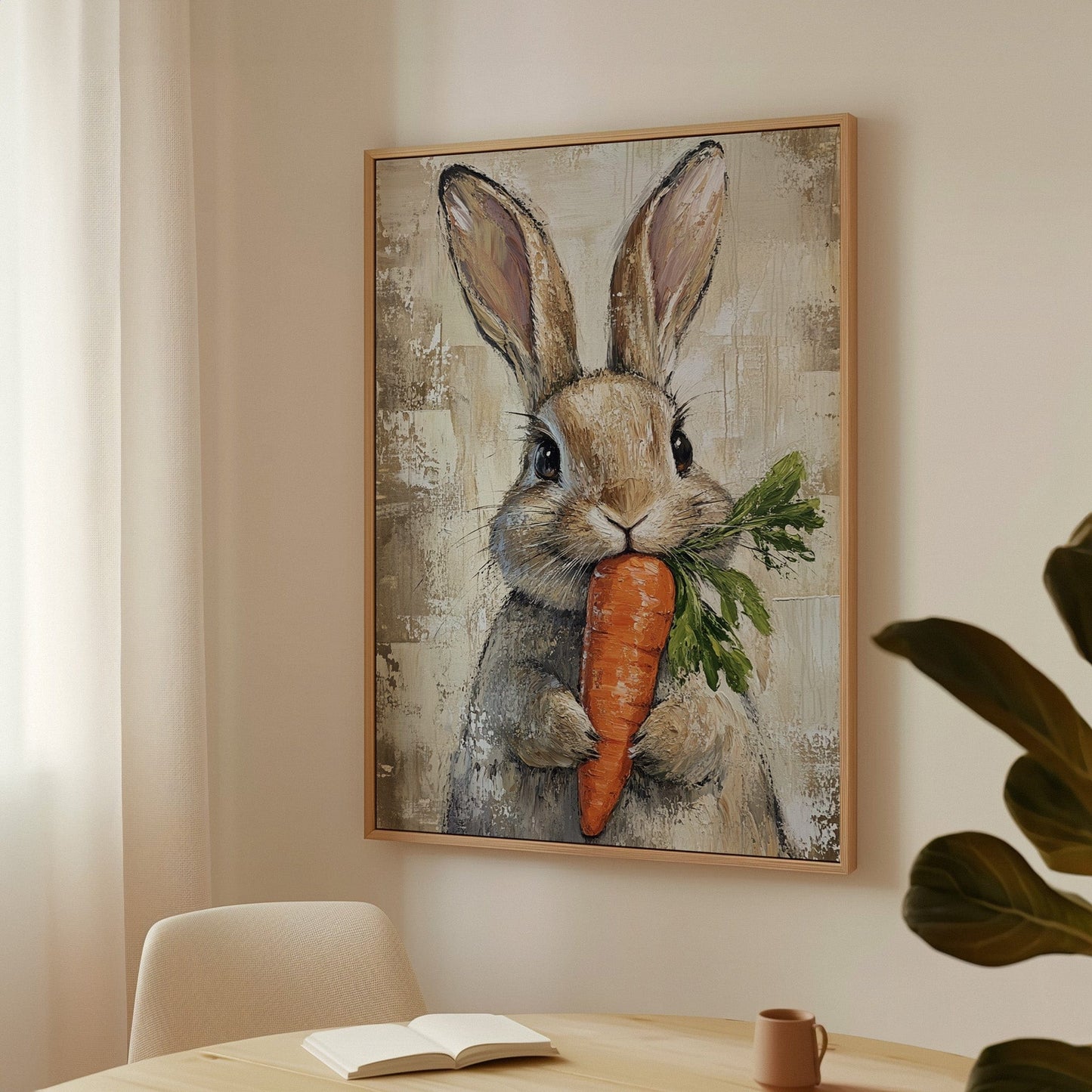 Bunny with Carrot Rustic Farmhouse Animal Wall Art Print
