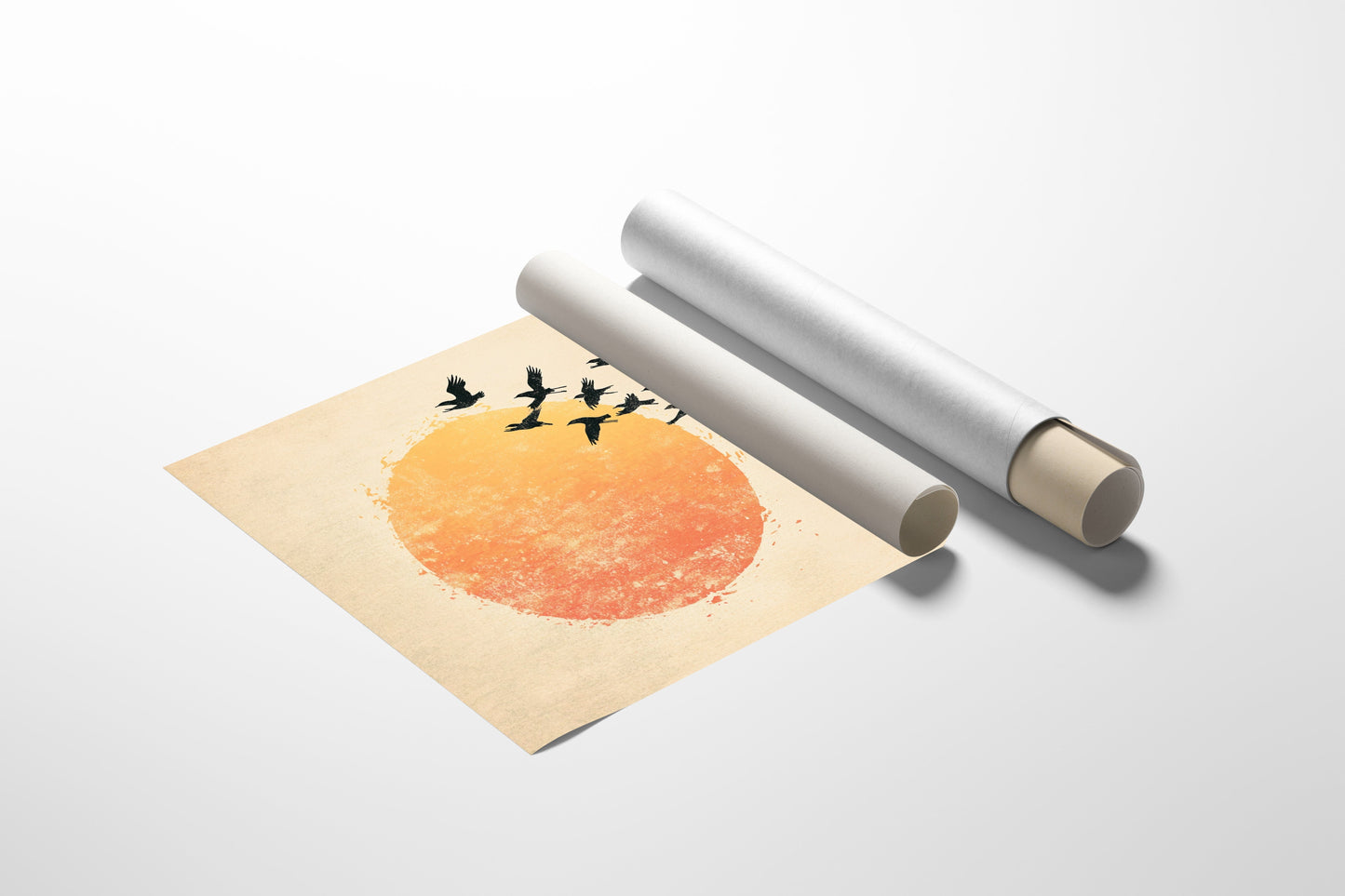Japanese Birds and Sun Wall Art - Vintage Ink Print