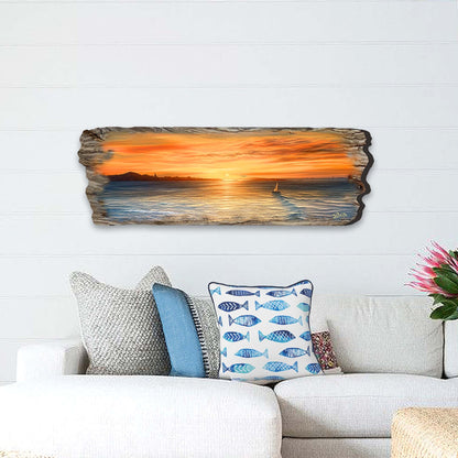 Ocean Sunset Wood Wall Art - Coastal Seascape Decor