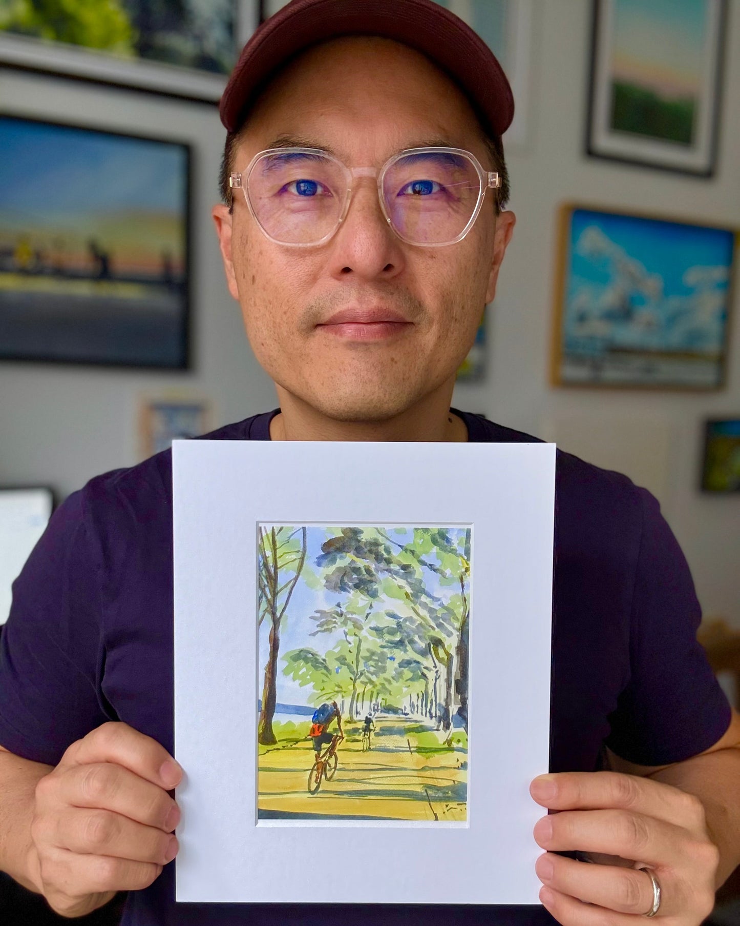 Biking the Hudson River Watercolor Art Print