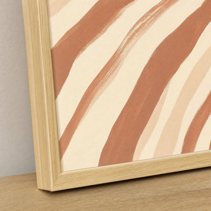 Corner detail of the pine moulding meeting the printed paper with no mat