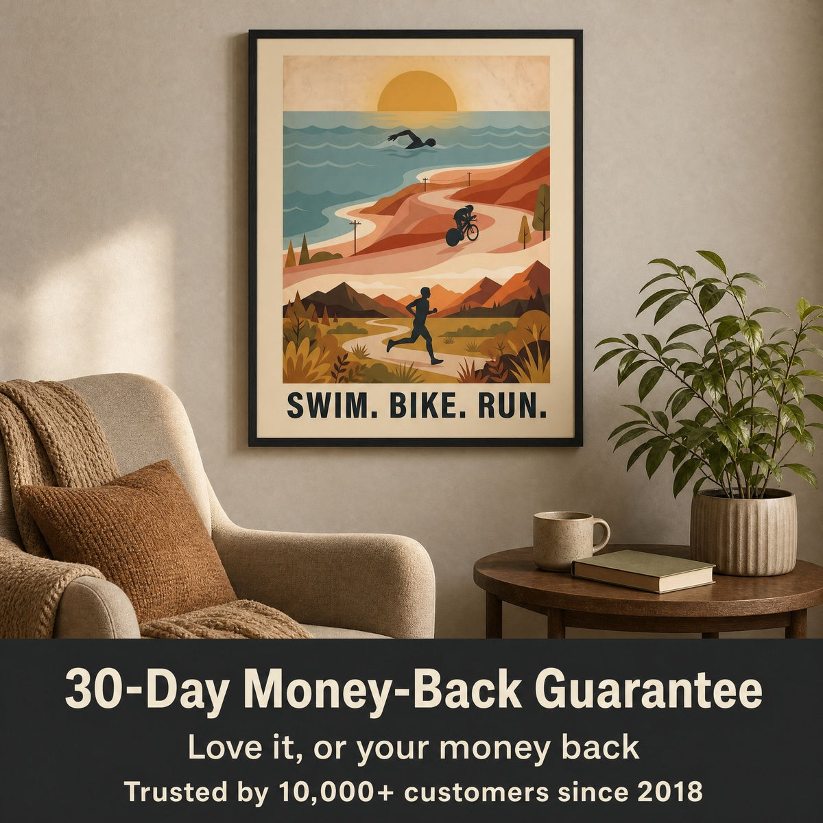 Triathlon Poster: Retro Swim Bike Run Framed Wall Art