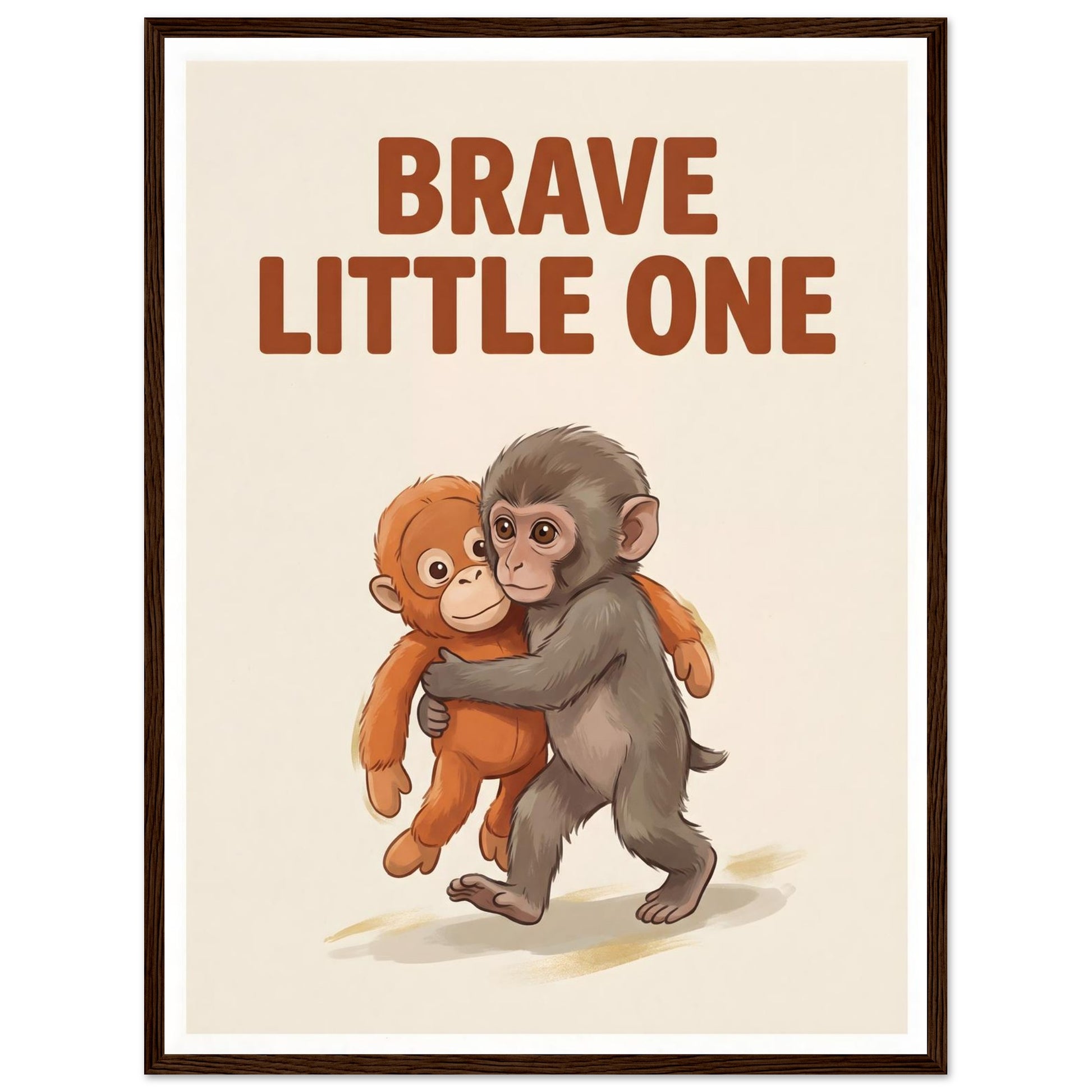 Brave Little One Monkey Poster - Bold Typography Framed Art - 45x60 cm / 18x24″ - Dark wood frame / Ready-to-hang - Sparkycare