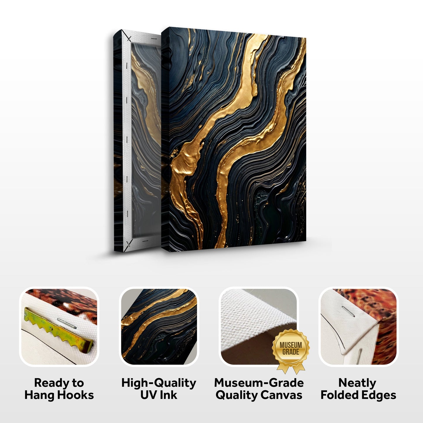 Golden Lava Flow Abstract Canvas Wall Art