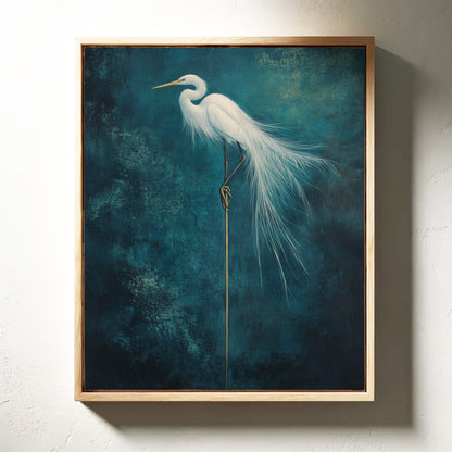 White Egret Wall Art - Minimalist Coastal Bird Print