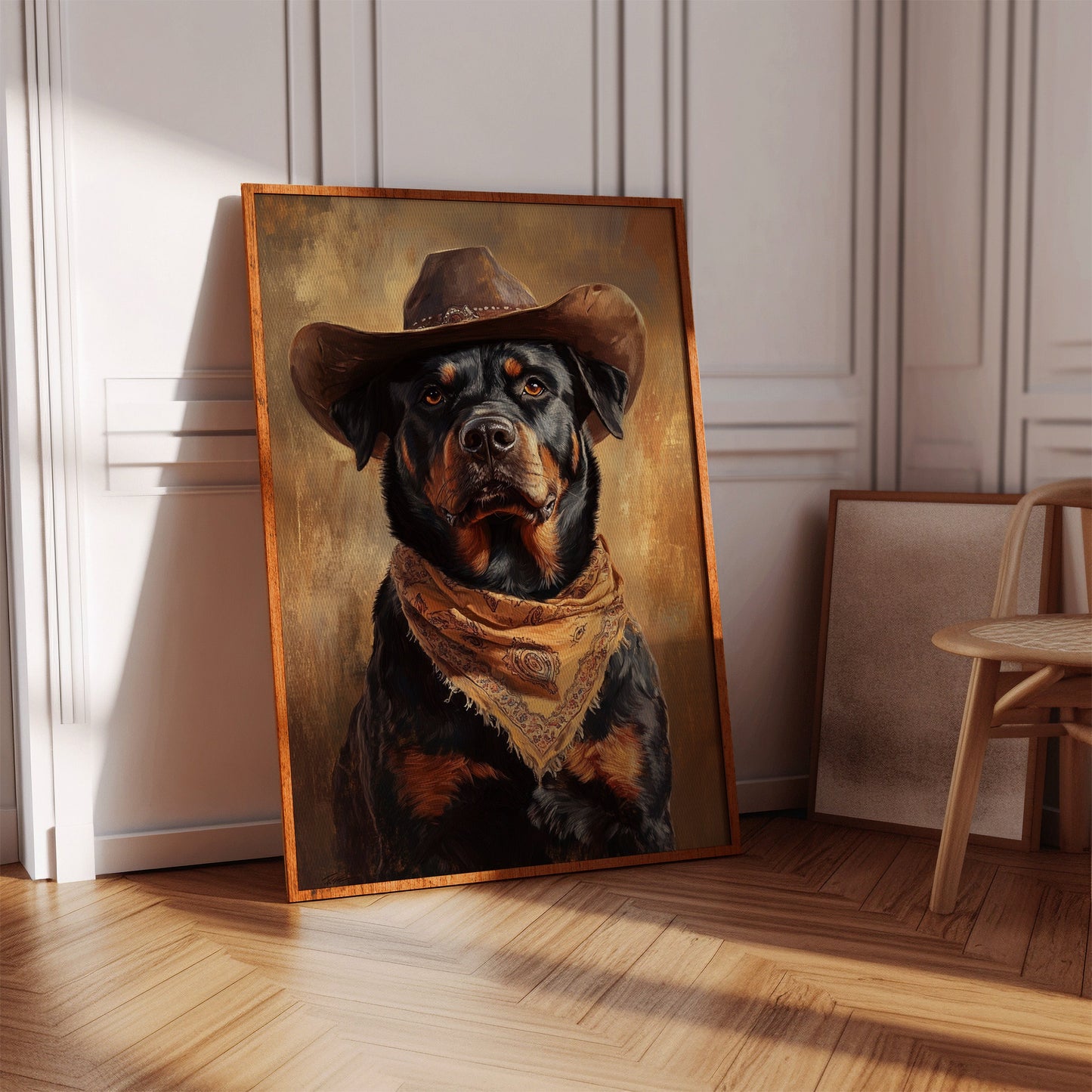 Western Cowboy Rottweiler Rustic Dog Art Print