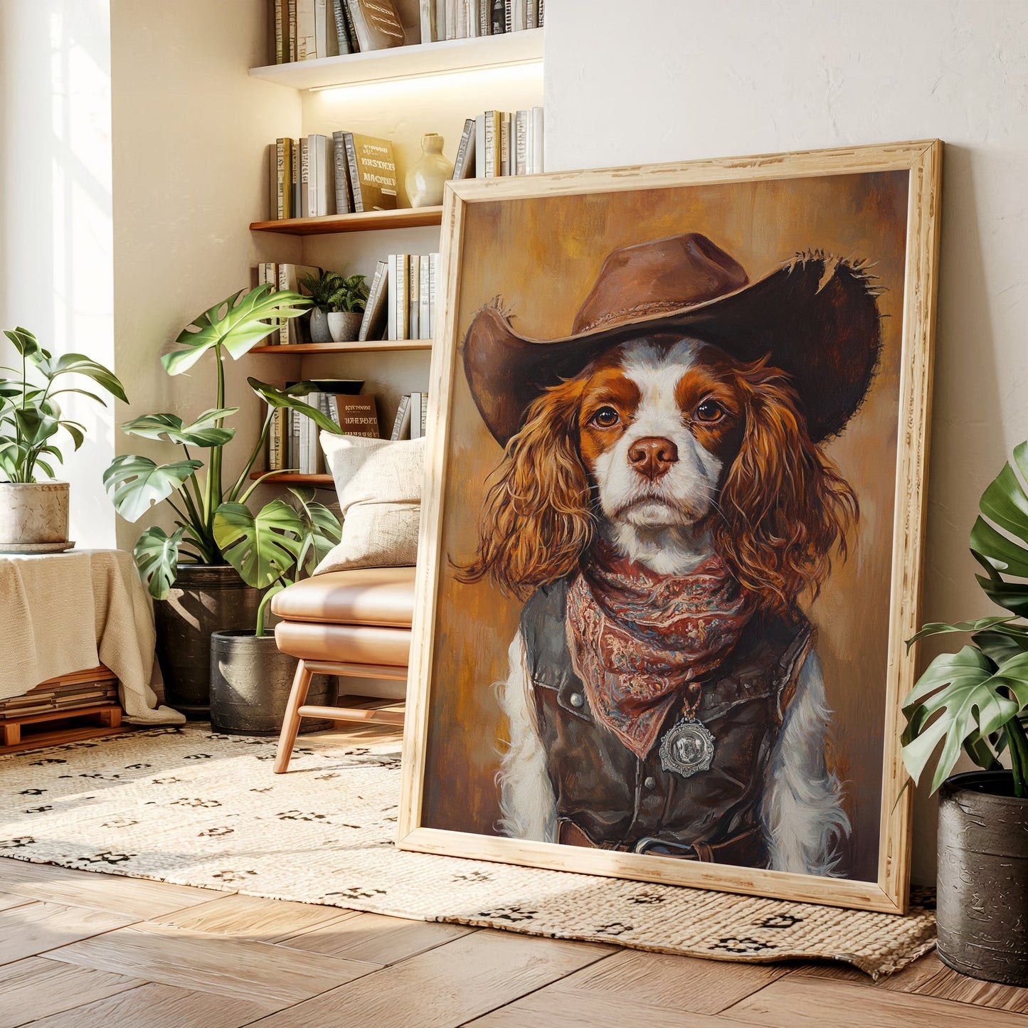Western Cavalier Cowgirl Dog Art Print