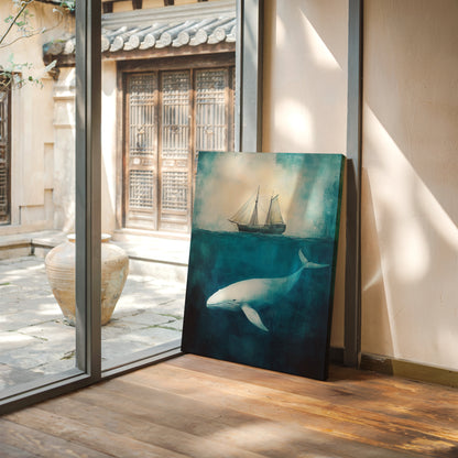 Deep Blue Silence and the Whale - Nautical Seascape Art