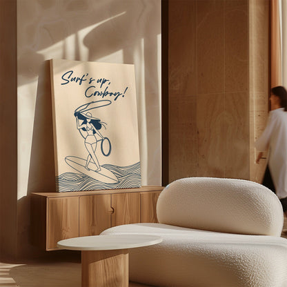 Cowgirl Surfing Western Coastal Wall Art Print