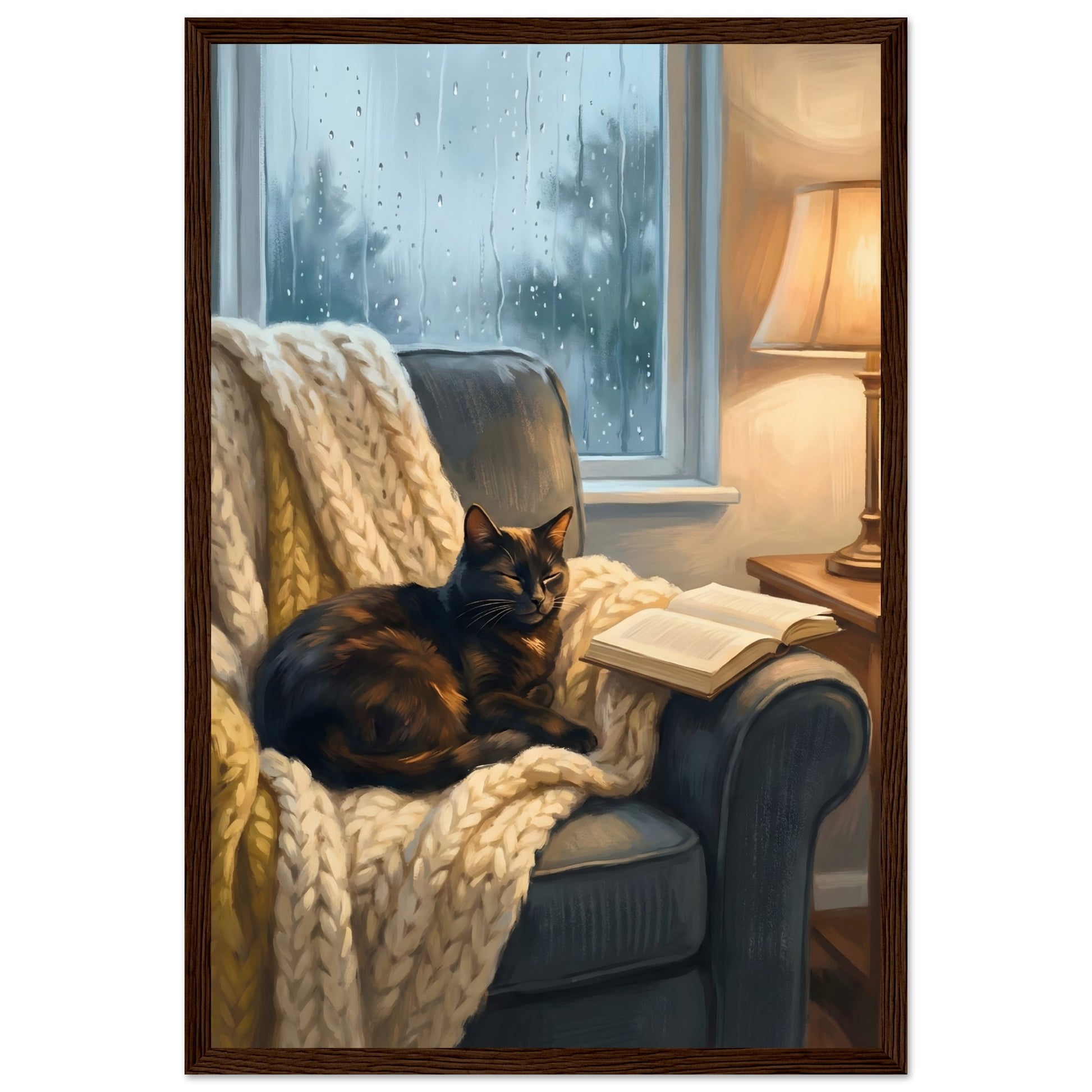 Cozy Cat Reading Poster - The Finishing Touch Your Reading Nook Needs - 20x25 cm / 8x10″ - White frame / Ready-to-hang - Sparkycare