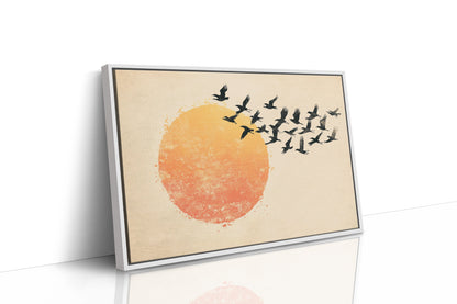 Japanese Birds and Sun Wall Art - Vintage Ink Print