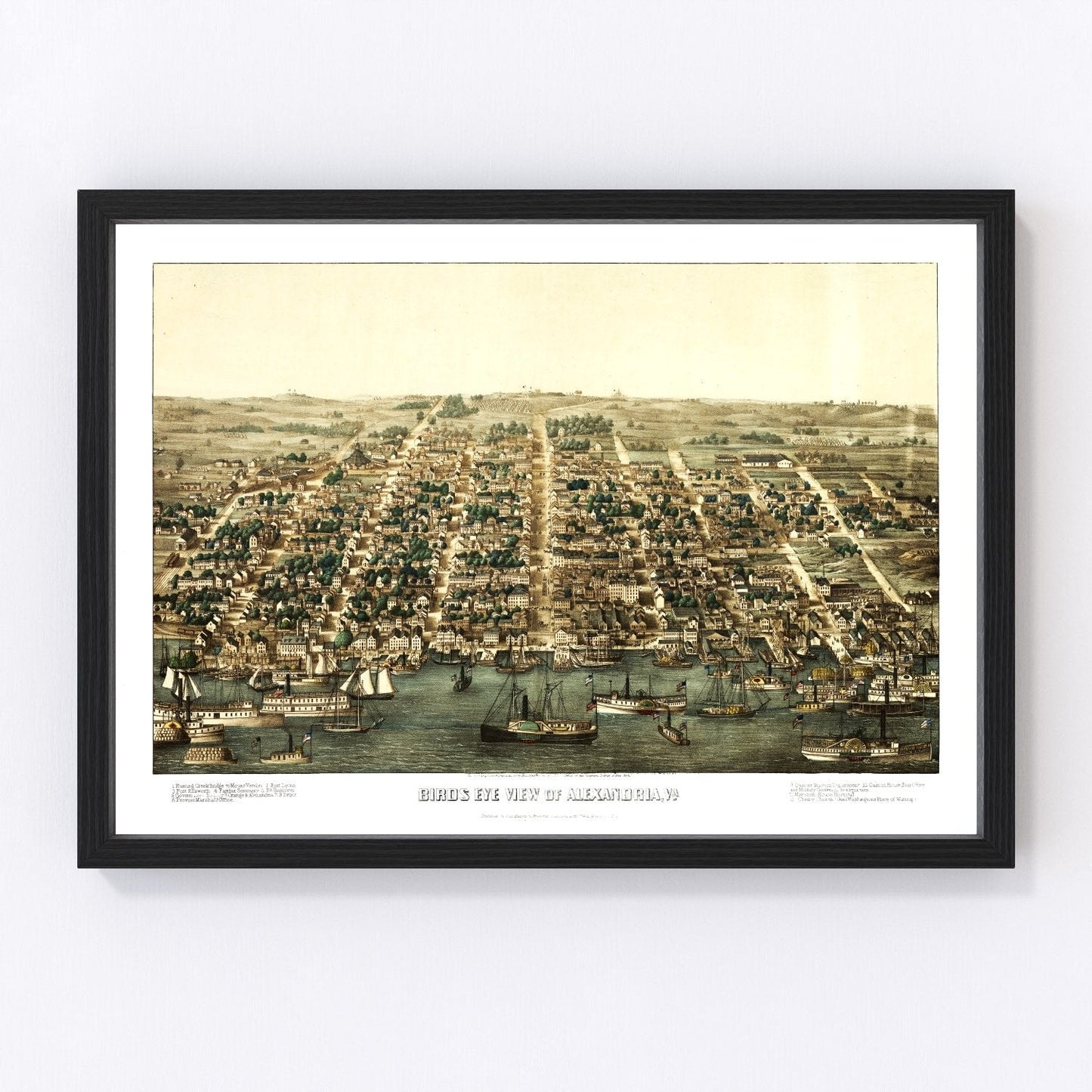 Vintage map of Alexandria, Virginia, 1863, digitally restored print