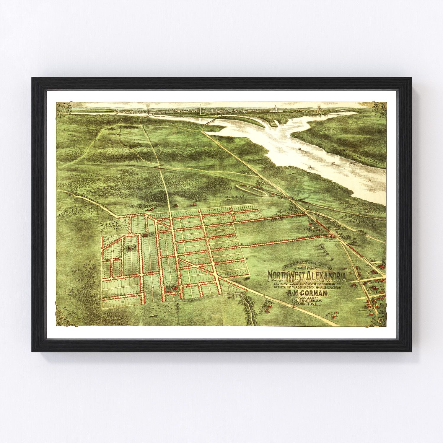Vintage map of Alexandria, Virginia, 1890 - restored print