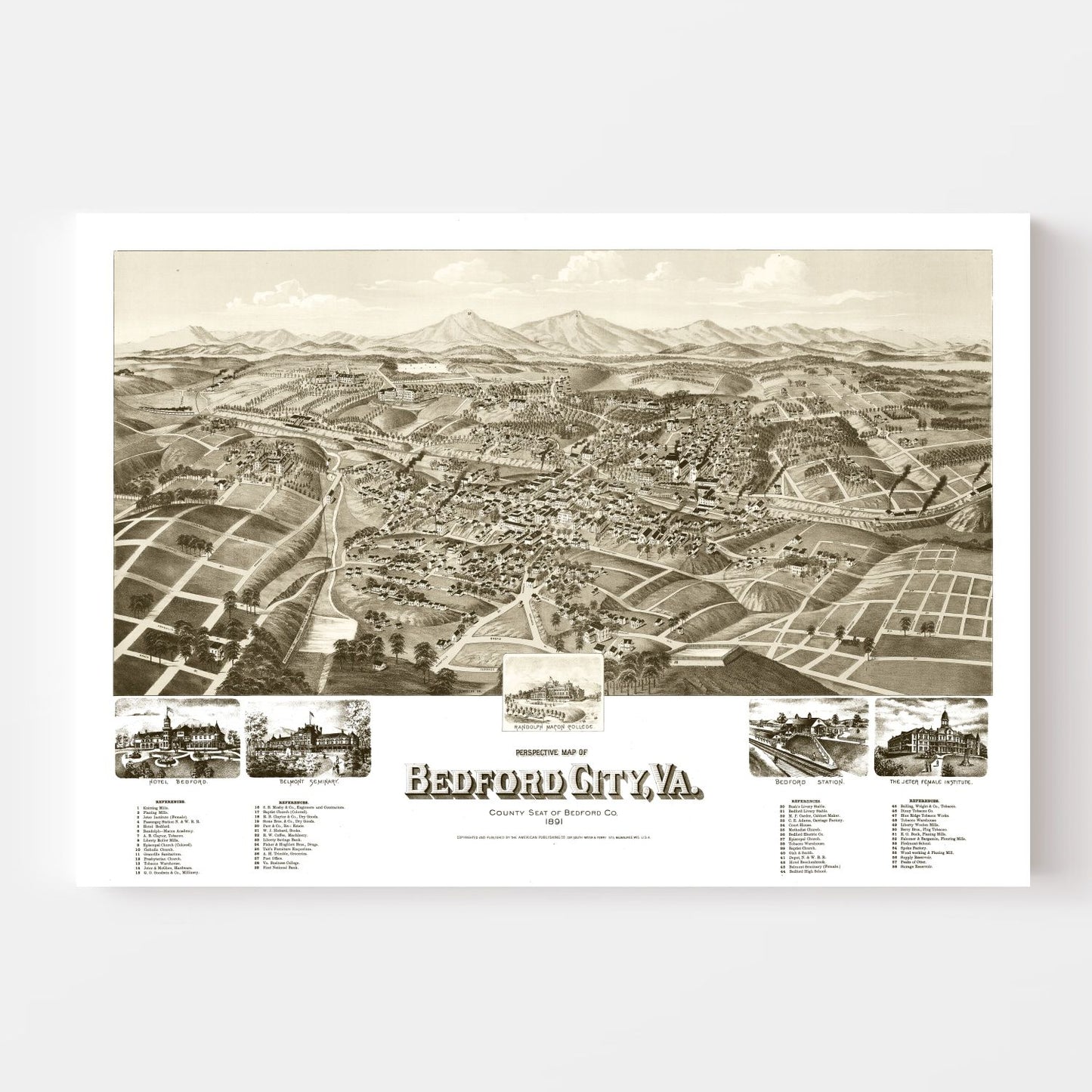 Vintage Map of Bedford City, Virginia, 1891