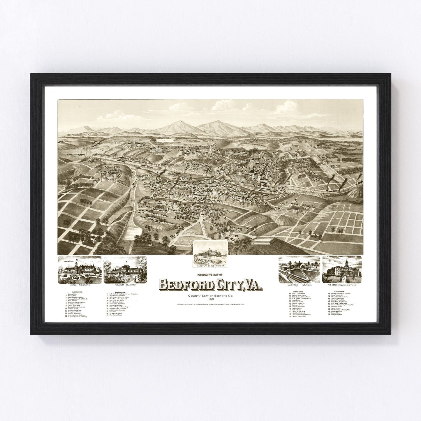 Vintage map of Bedford City, Virginia, 1891