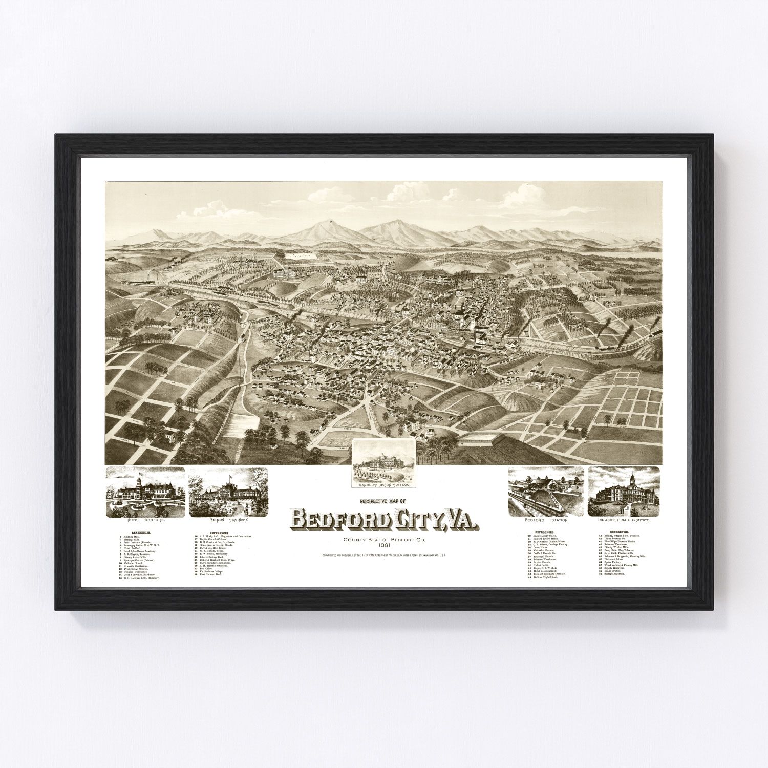 Vintage map of Bedford City, Virginia, 1891