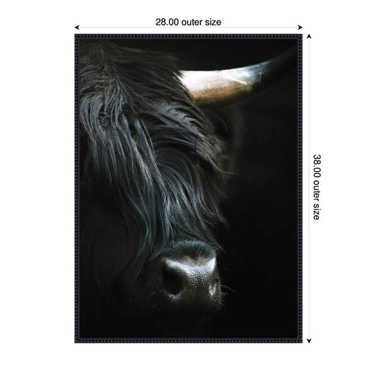 Minimalist Black Highland Cow Framed Canvas Wall Art