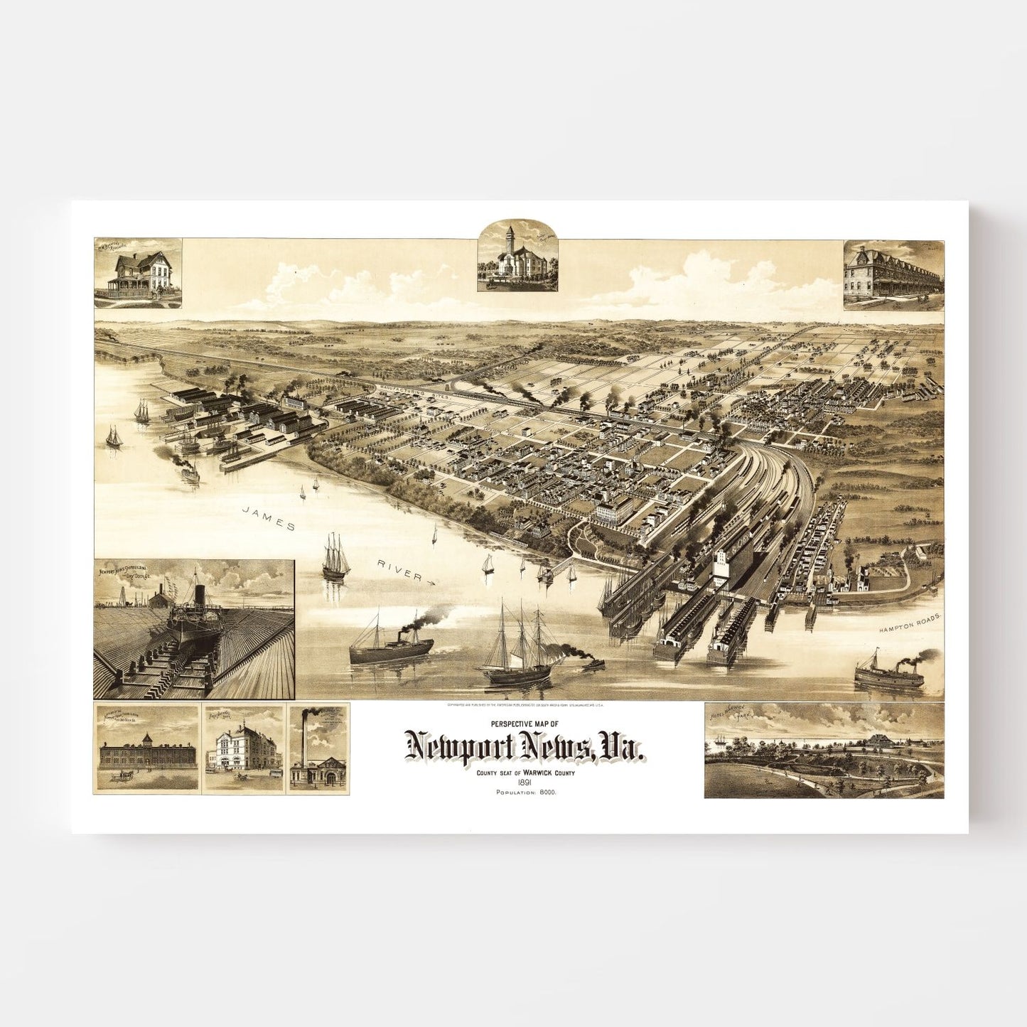 Vintage Map of Newport News, Virginia, 1891