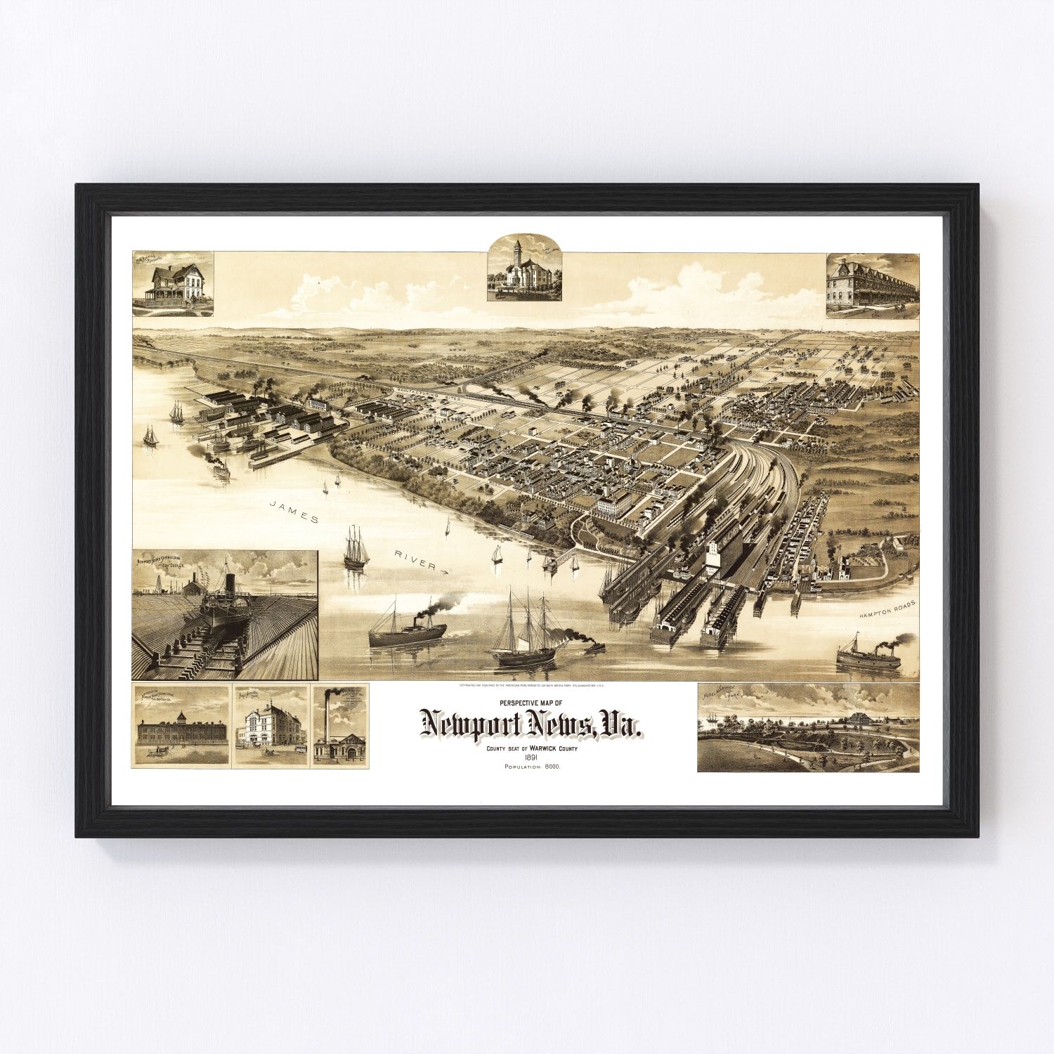 Vintage map of Newport News, Virginia, 1891