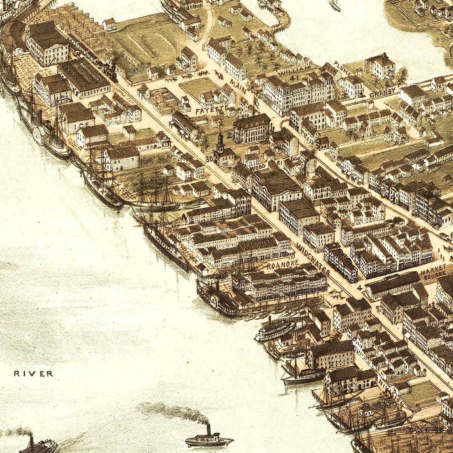 Vintage Map of Norfolk, Virginia, 1873