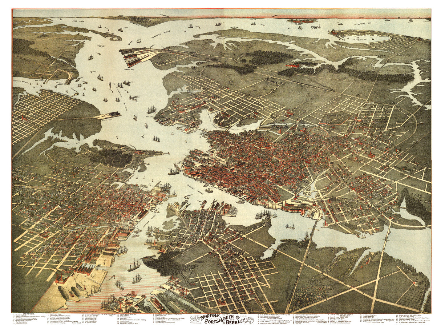 Vintage Map of Norfolk, Virginia, 1891