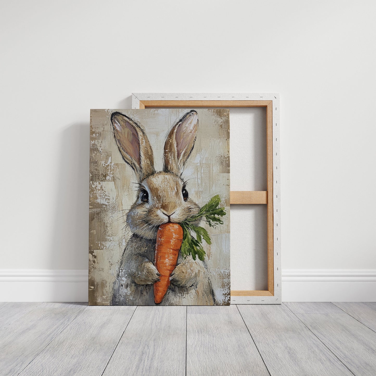 Bunny with Carrot Rustic Farmhouse Animal Wall Art Print
