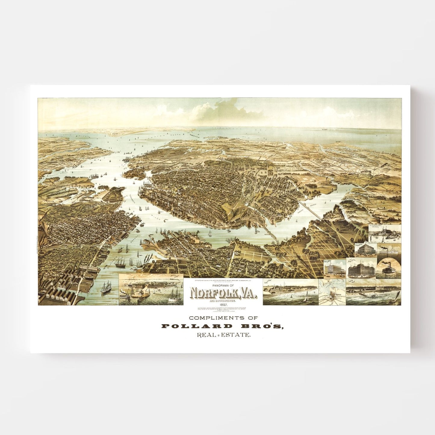 Vintage Map of Norfolk, Virginia, 1892